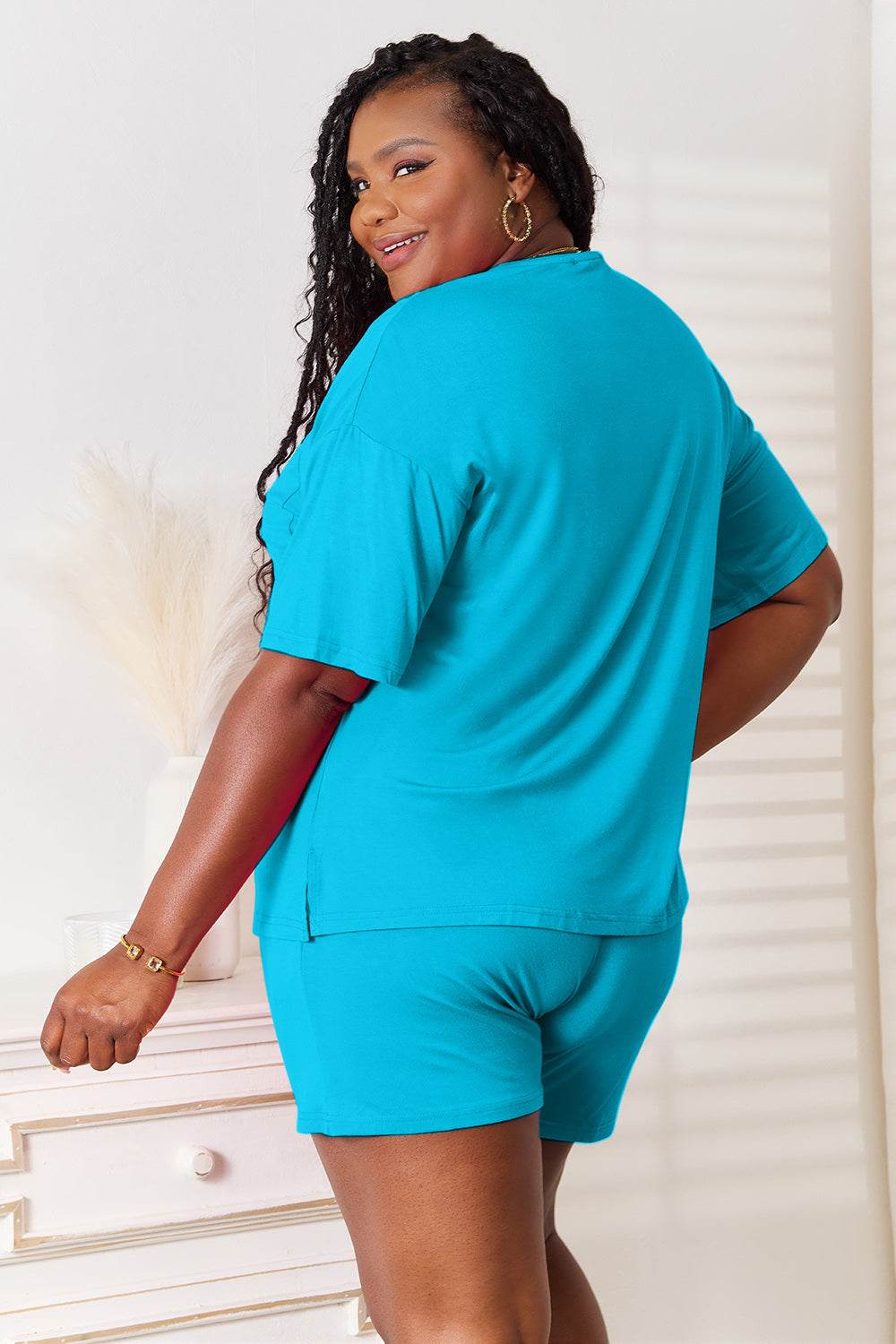 Basic Bae Full Size Soft Rayon Half Sleeve Top and Shorts Set - DaTrendStore.Com