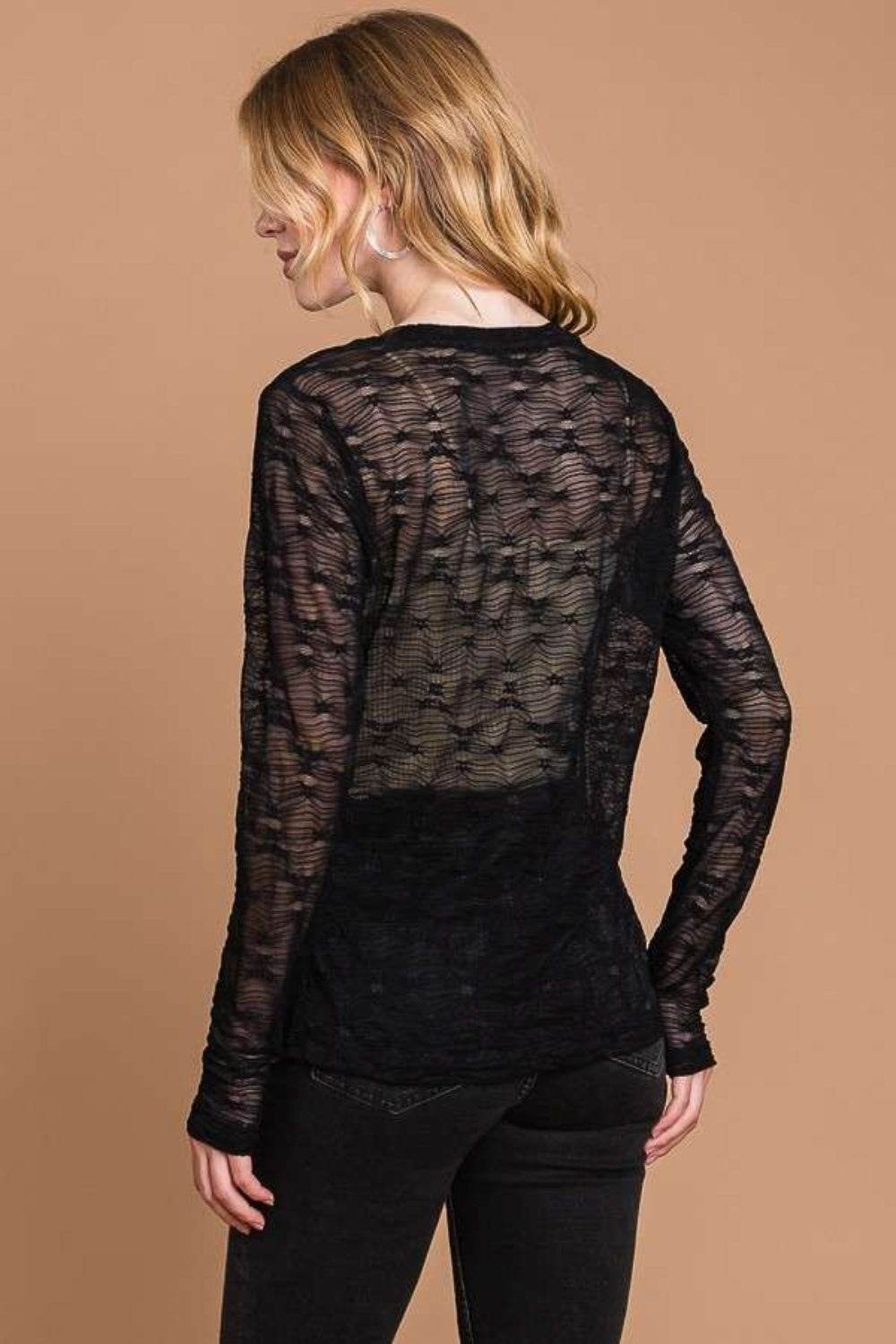 Culture Code Full Size Round Neck Mesh Perspective Top - DaTrendStore.Com