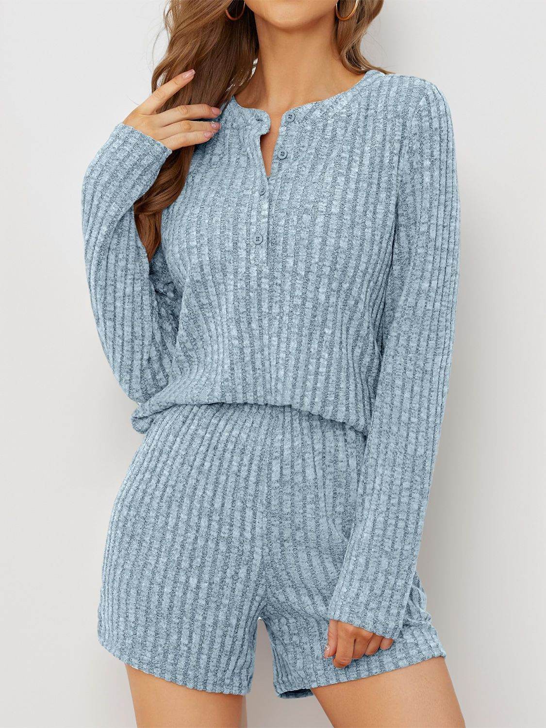 Ribbed Round Neck Top and Shorts Set - DaTrendStore.Com