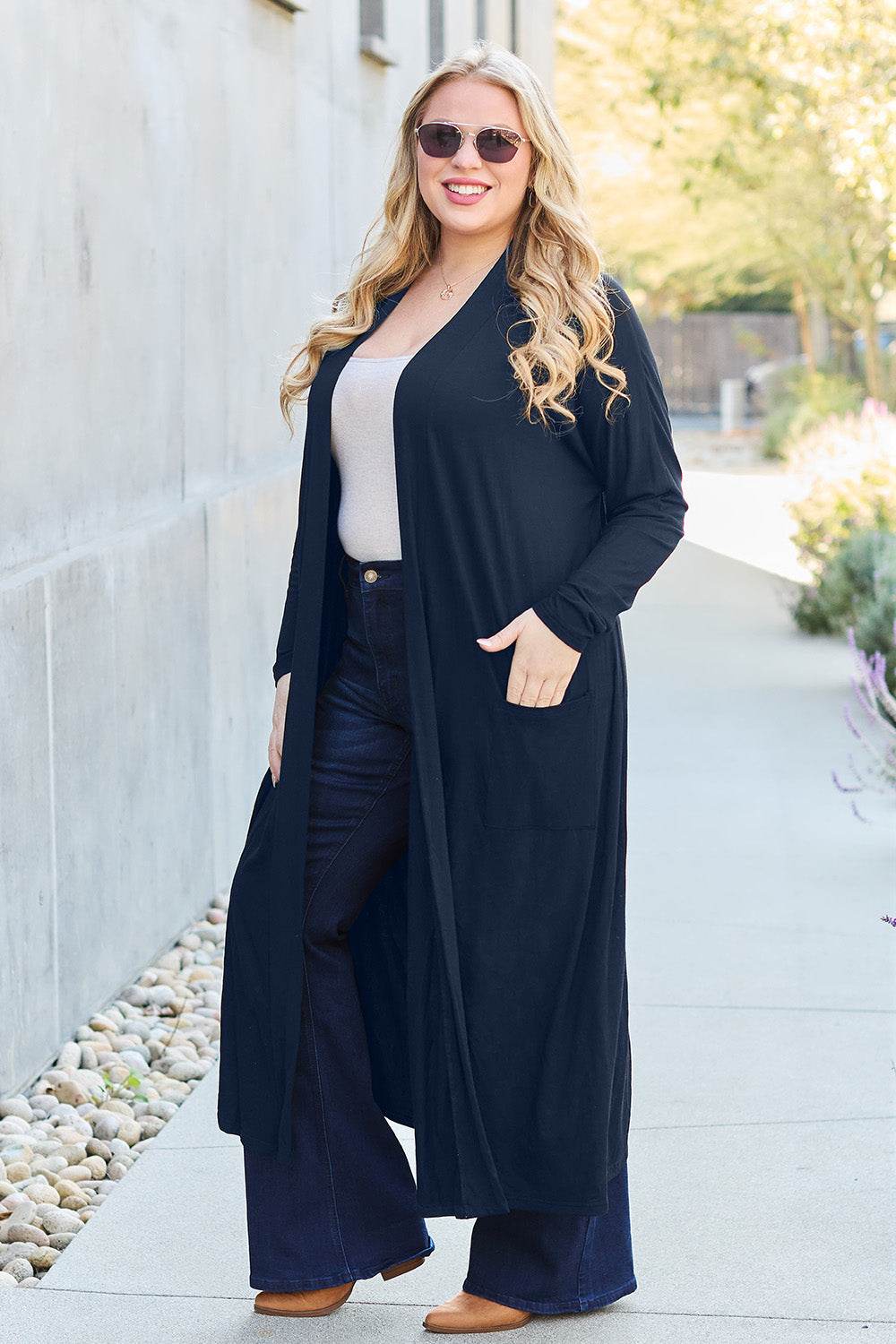Basic Bae Full Size Open Front Long Sleeve Cover Up - DaTrendStore.Com