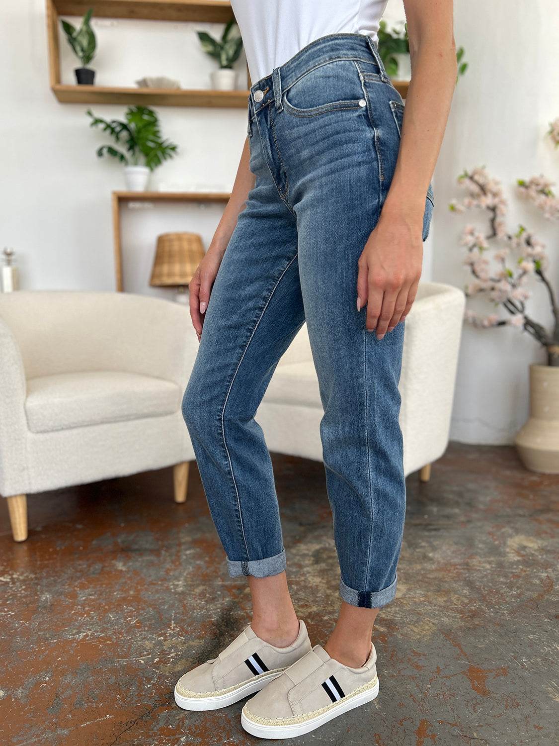 Judy Blue Full Size Cuffed Hem Slim Jeans - DaTrendStore.Com
