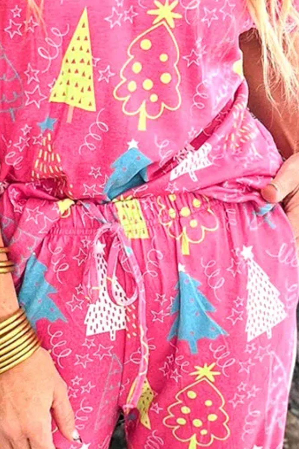 Printed V-Neck Short Sleeve Top and Pants Lounge Set - DaTrendStore.Com