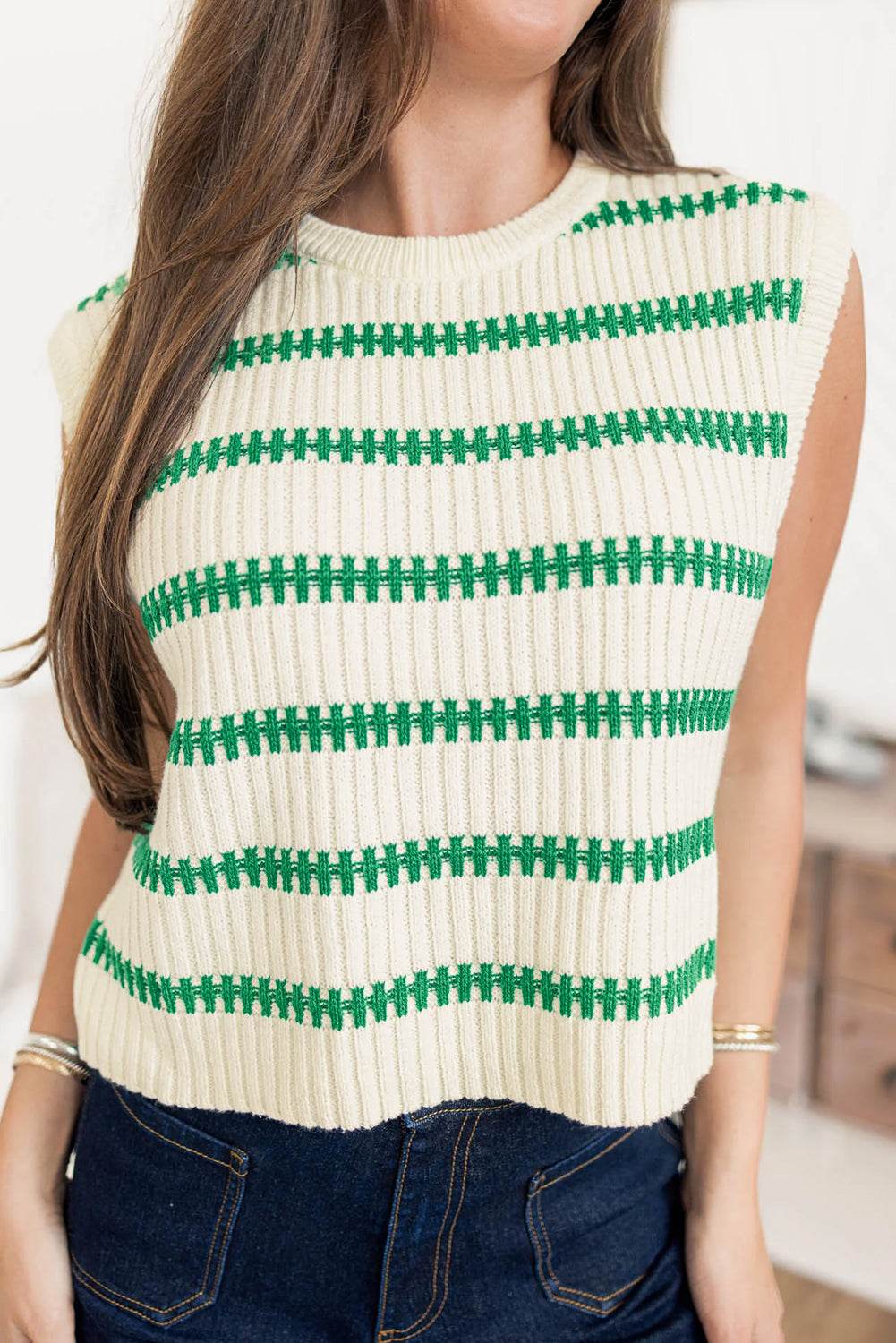 Striped Round Neck Sweater Vest - DaTrendStore.Com