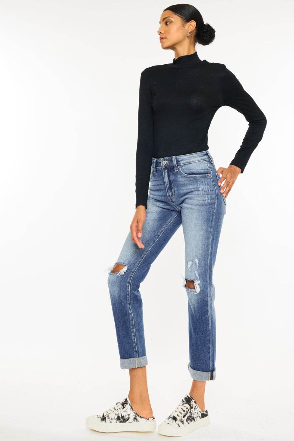 Kancan High Waist Distressed Hem Detail Cropped Straight Jeans - DaTrendStore.Com