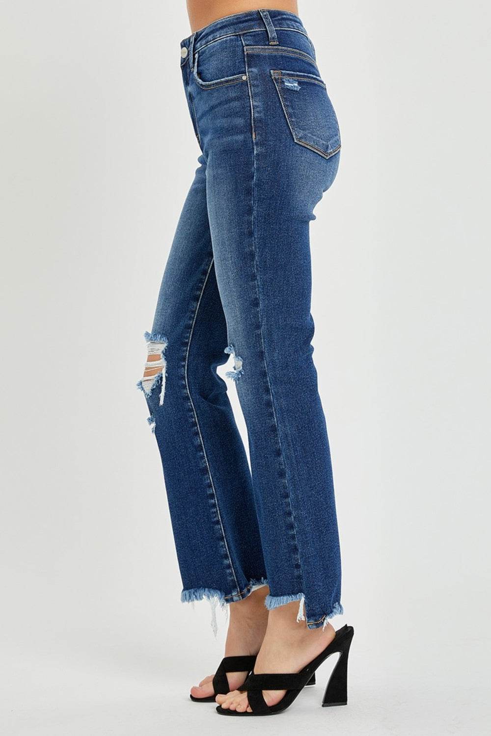 RISEN High Rise Distressed Crop Flare Jeans - DaTrendStore.Com