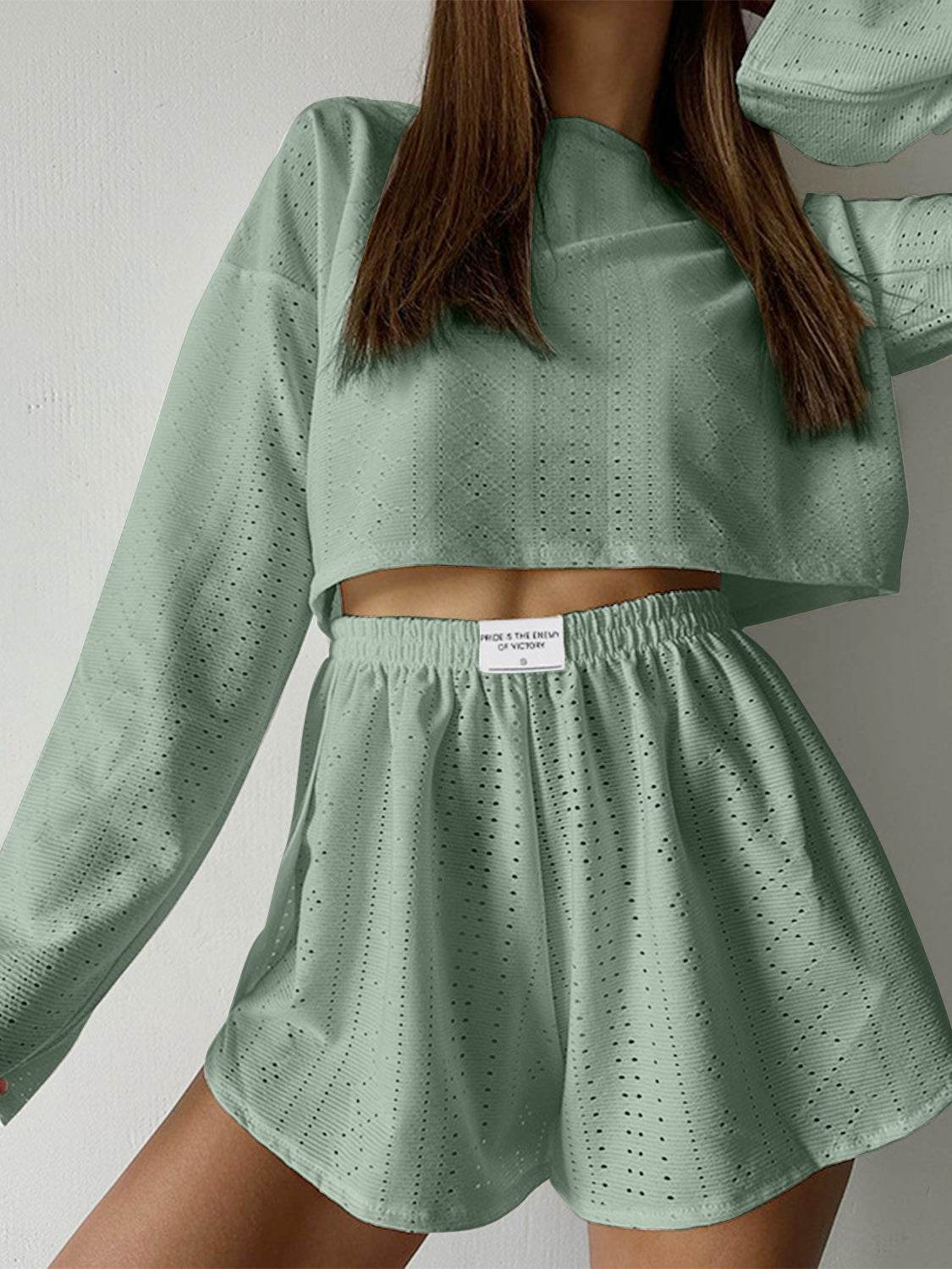 Eyelet Round Neck Top and Shorts Set - DaTrendStore.Com