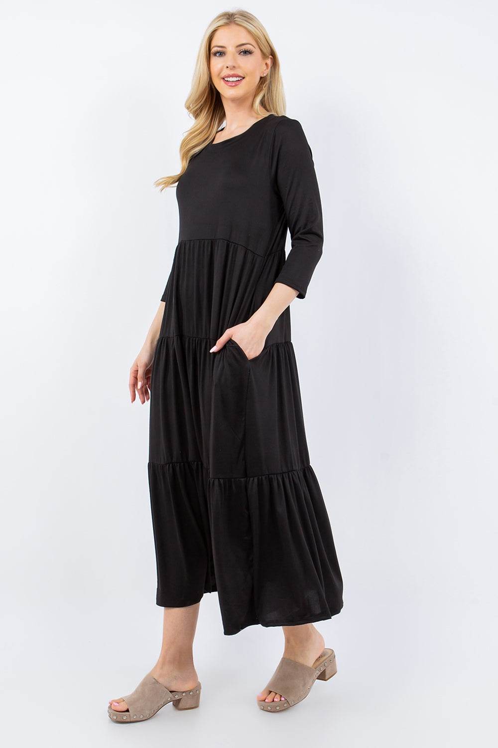 Celeste Full Size Tiered Midi Dress with Pockets - DaTrendStore.Com