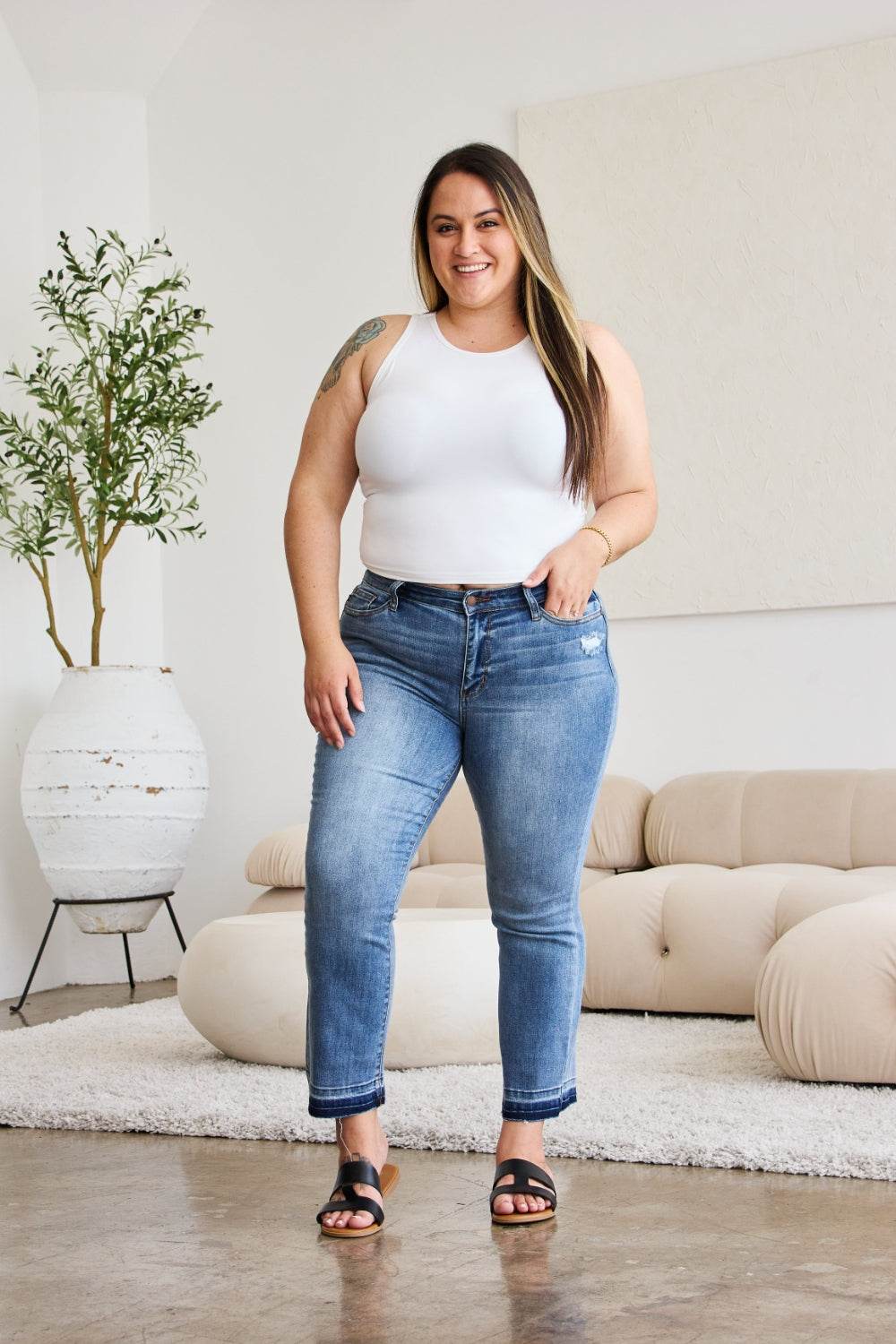 Judy Blue Full Size Release Hem Cropped Bootcut Jeans - DaTrendStore.Com