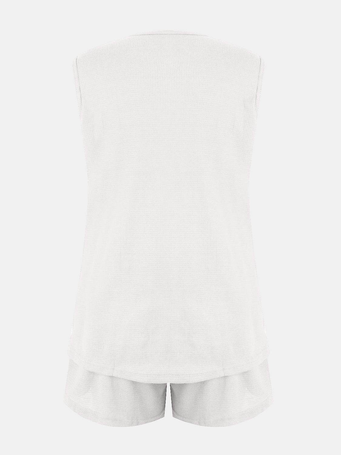 Full Size Waffle-Knit Notched Top and Shorts Set - DaTrendStore.Com