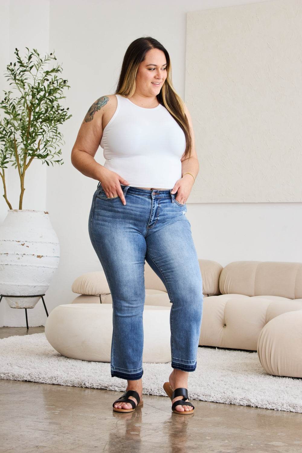 Judy Blue Full Size Release Hem Cropped Bootcut Jeans - DaTrendStore.Com