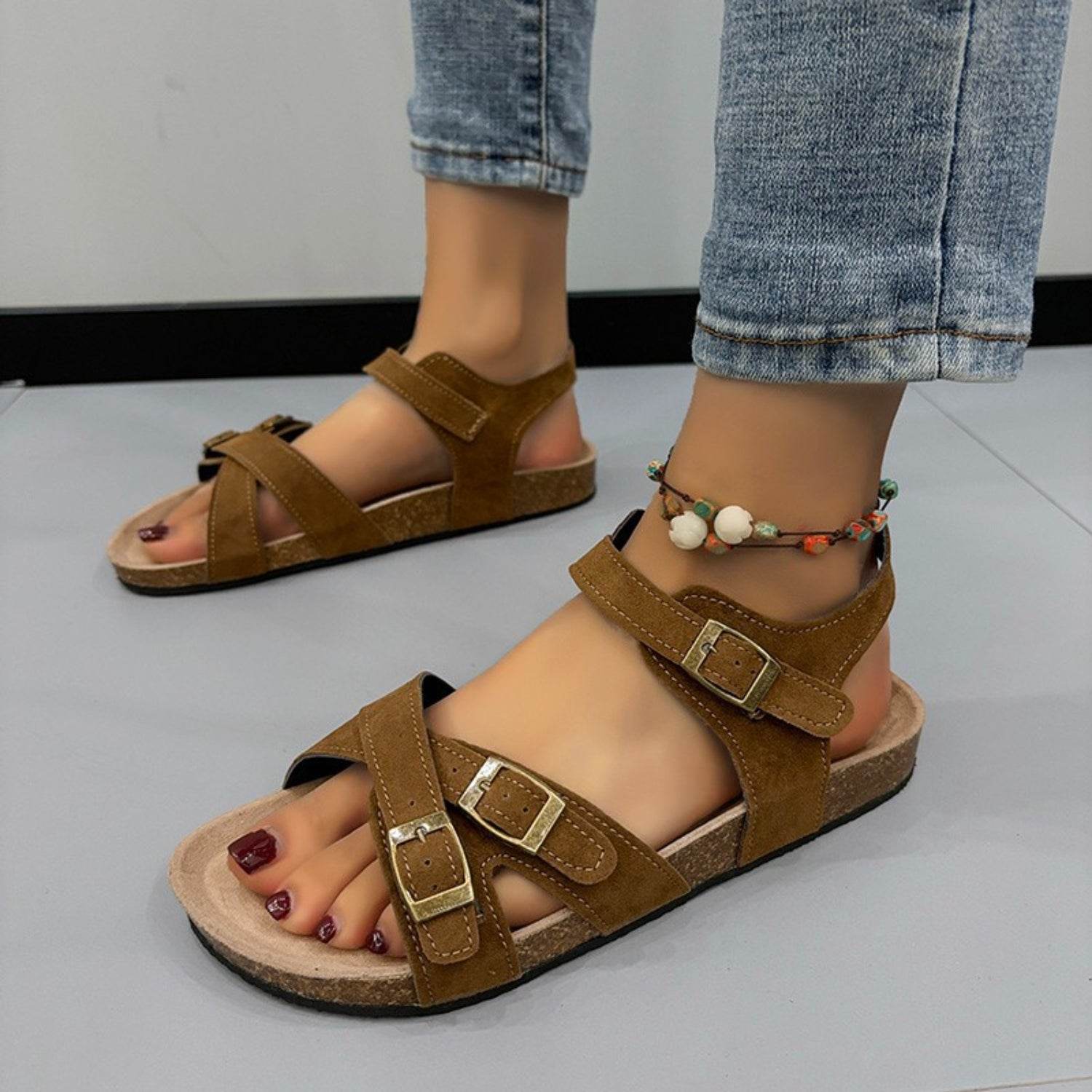 Open Toe Flat Buckle Sandals - DaTrendStore.Com