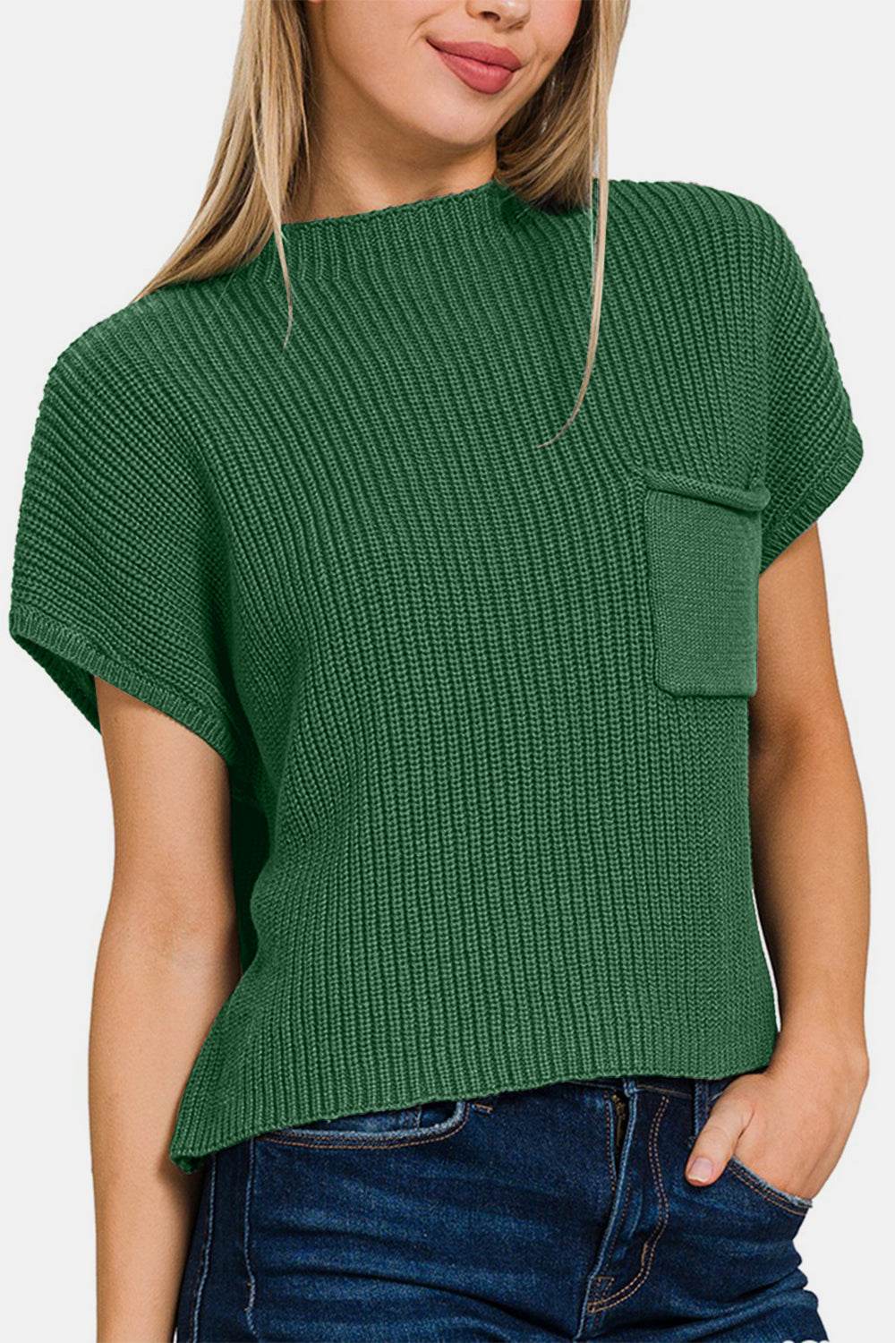 Zenana Mock Neck Short Sleeve Cropped Sweater - DaTrendStore.Com