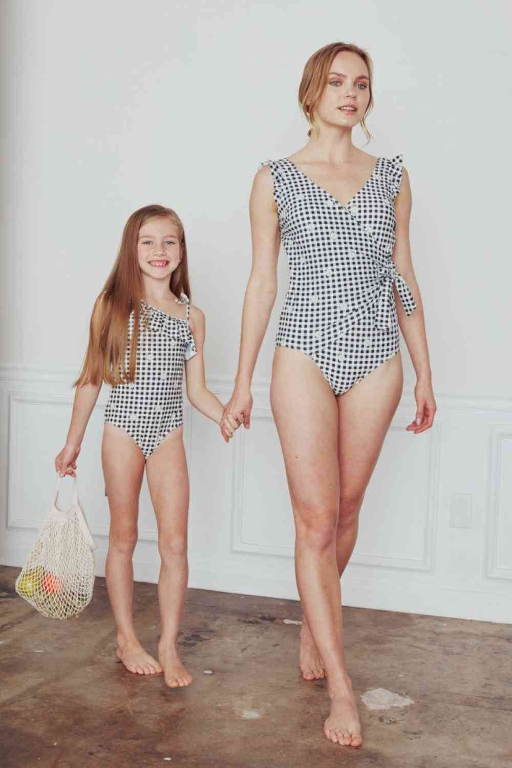Marina West Swim Full Size Float On Ruffle Faux Wrap One-Piece in Black - DaTrendStore.Com