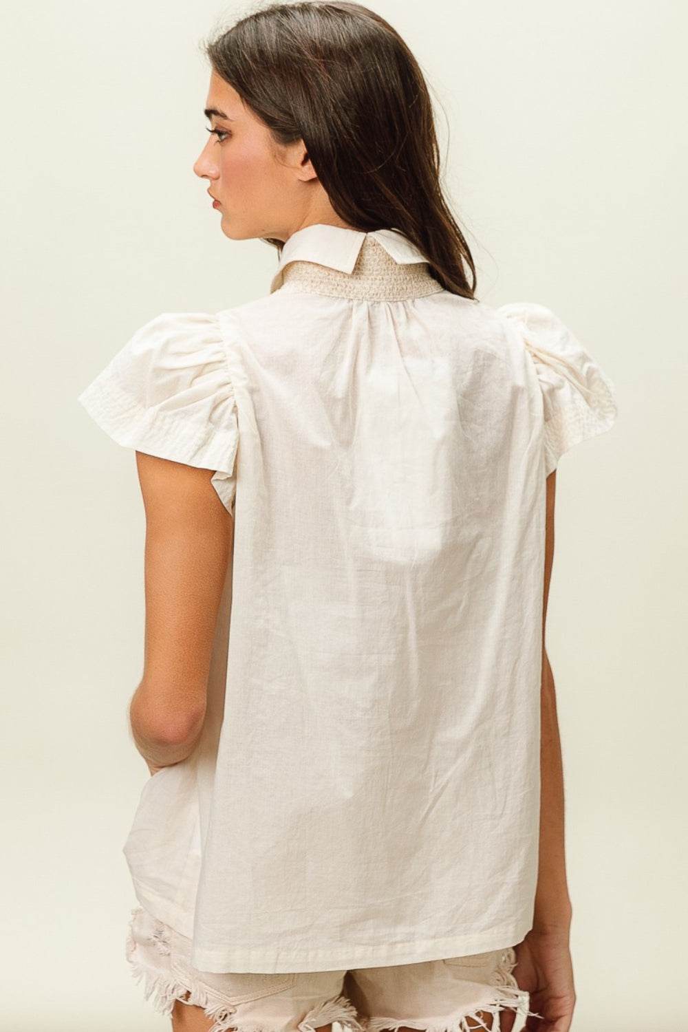 BiBi Half Button Collared Neck Short Sleeve Top - DaTrendStore.Com