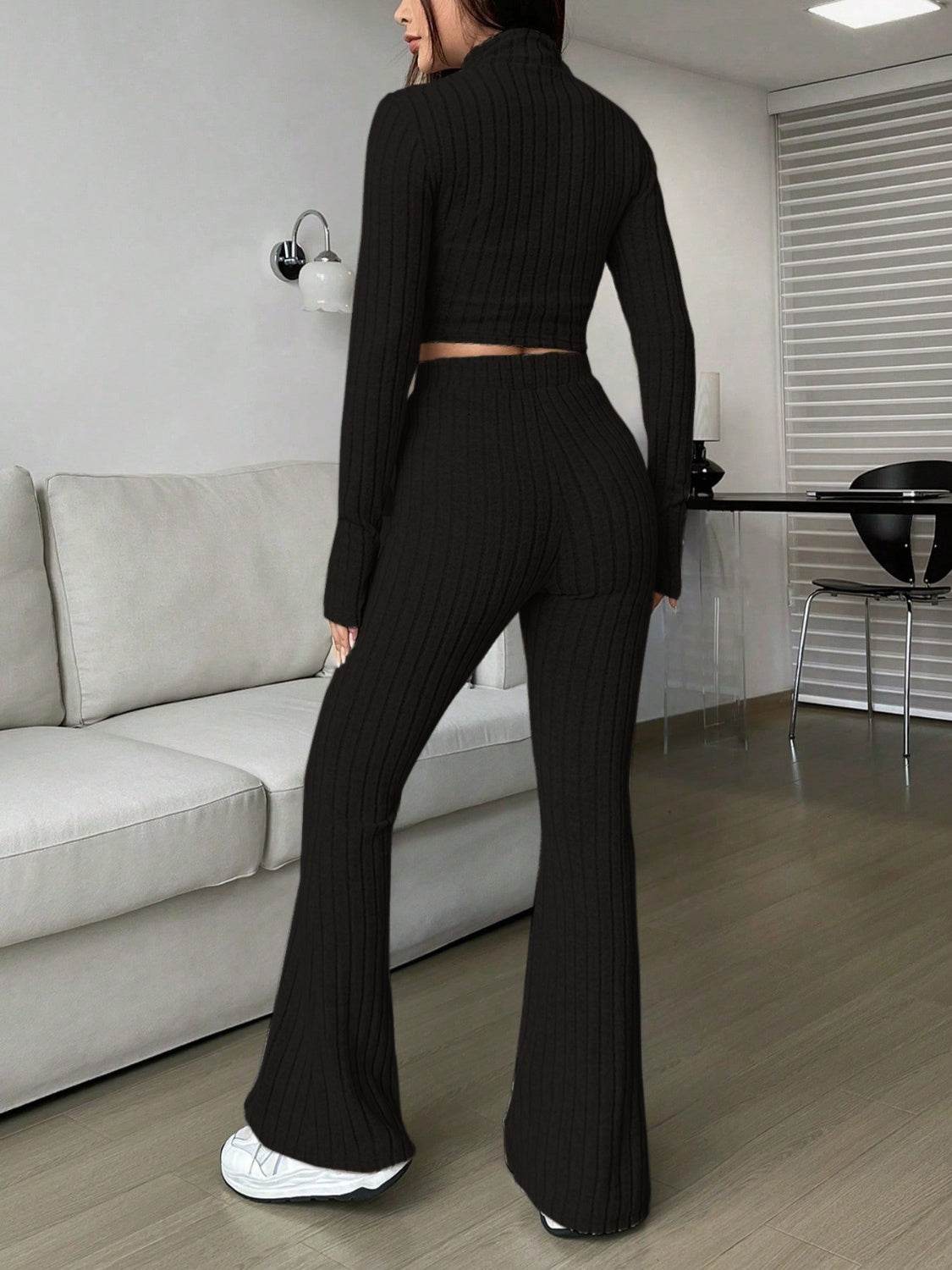 Honey Zip Up Long Sleeve Top and Pants Set - DaTrendStore.Com