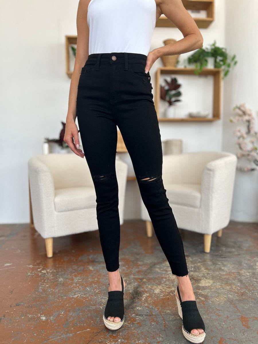 Judy Blue Full Size Distressed Tummy Control High Waist Skinny Jeans - DaTrendStore.Com