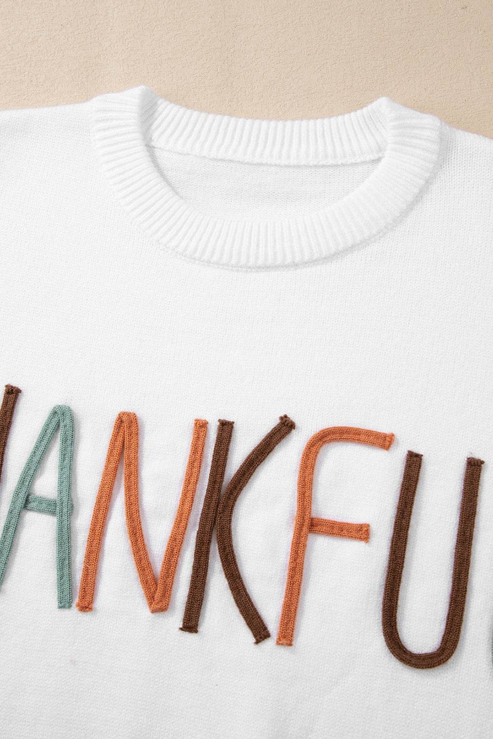 THANKFUL Round Neck Drop Shoulder Sweater - DaTrendStore.Com
