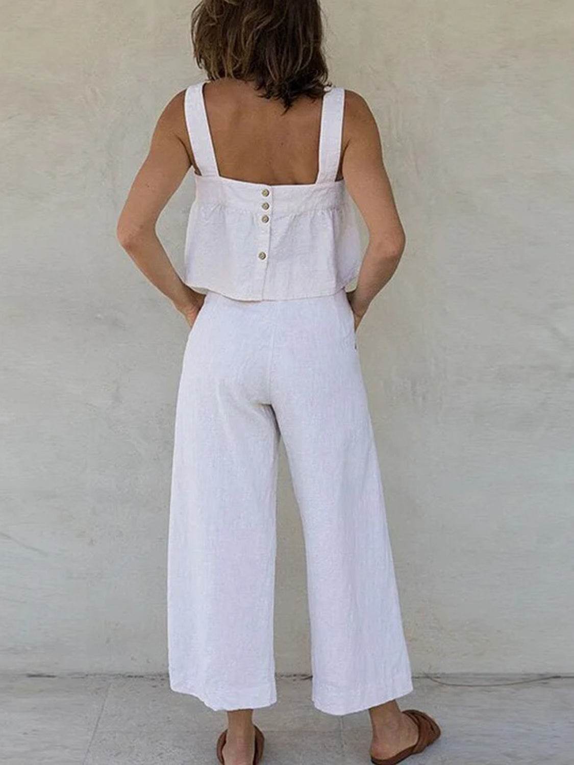Square Neck Wide Strap Top and Pants Set - DaTrendStore.Com
