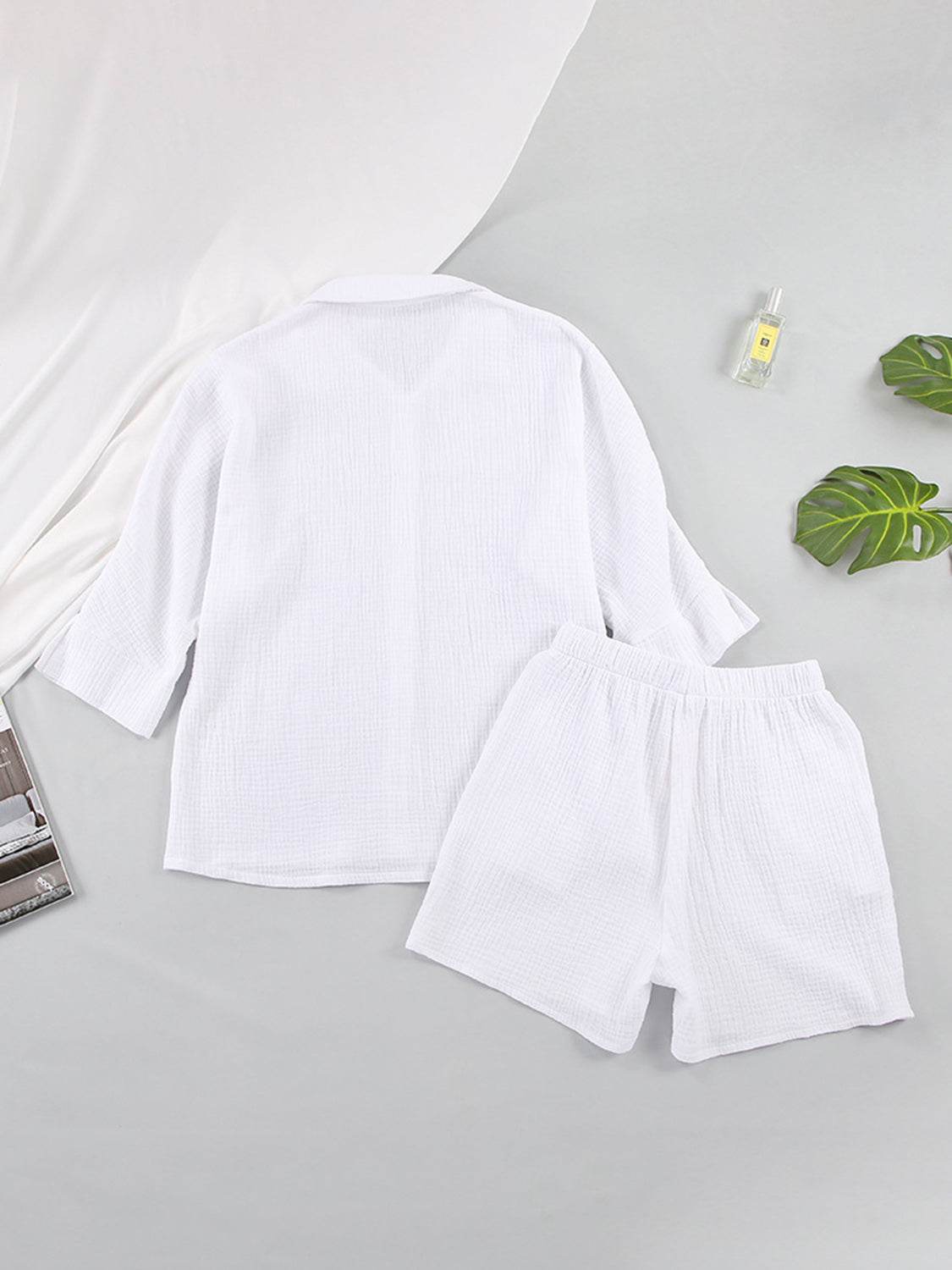 Texture Button Up Shirt and Shorts Set - DaTrendStore.Com