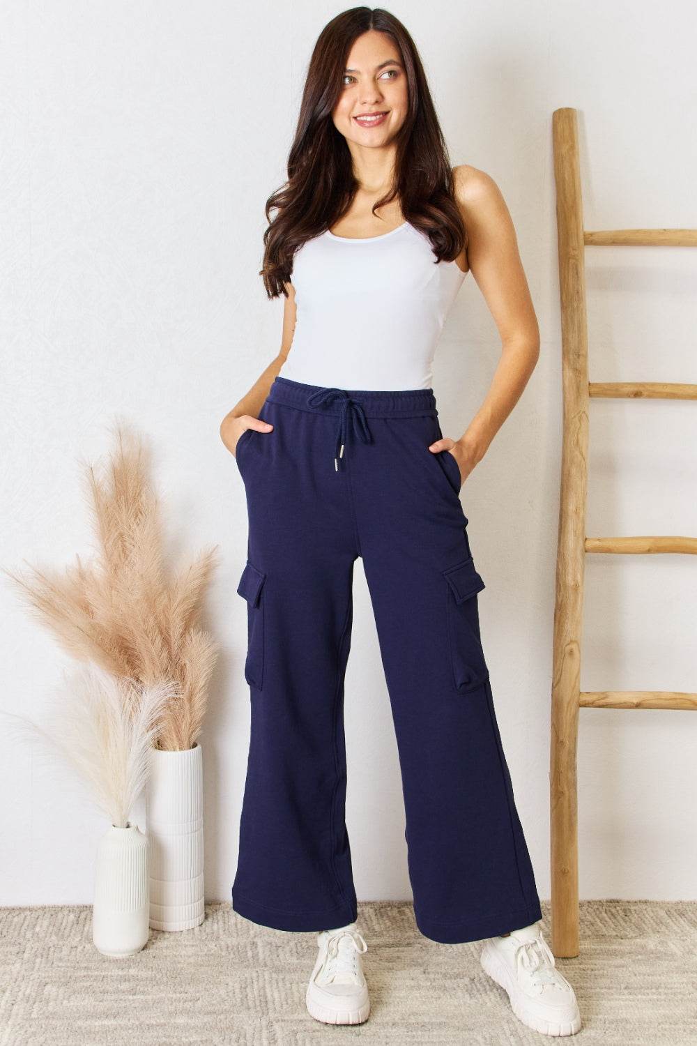 RISEN Drawstring Relaxed Cargo Wide Leg Pants - DaTrendStore.Com