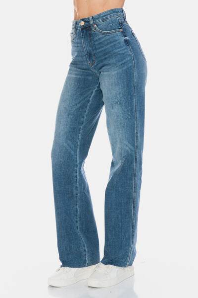 Judy Blue Full Size Tummy Control Cut Raw Hem Straight Jeans - DaTrendStore.Com