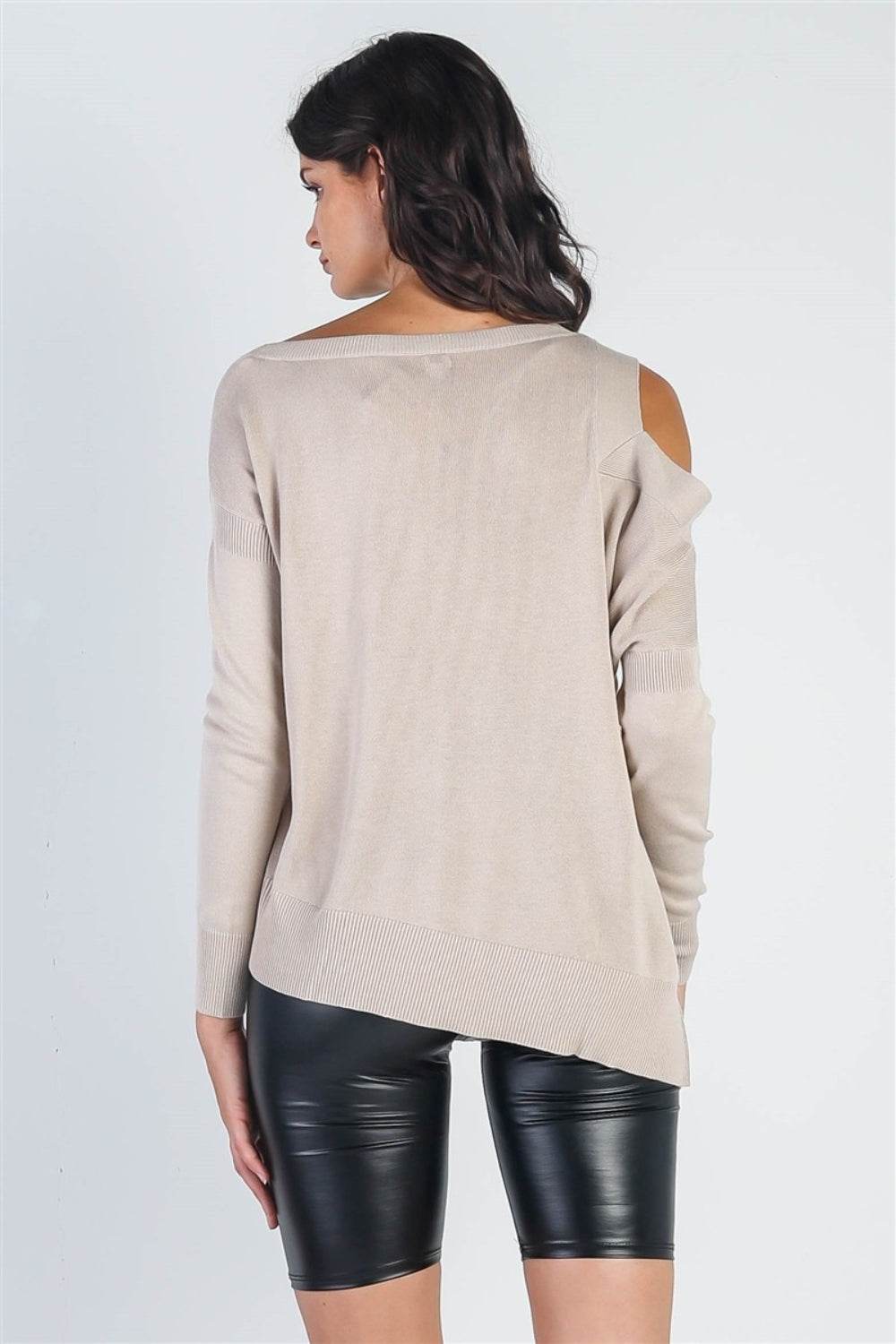 UNIQ Cold Shoulder Long Sleeve Knit Top - DaTrendStore.Com