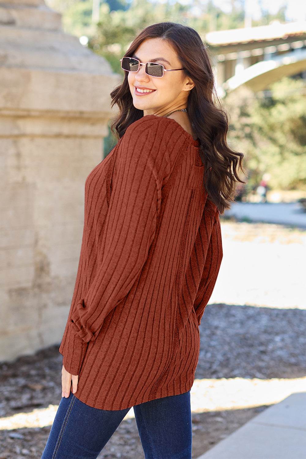 Basic Bae Full Size Ribbed Round Neck Long Sleeve Knit Top - DaTrendStore.Com