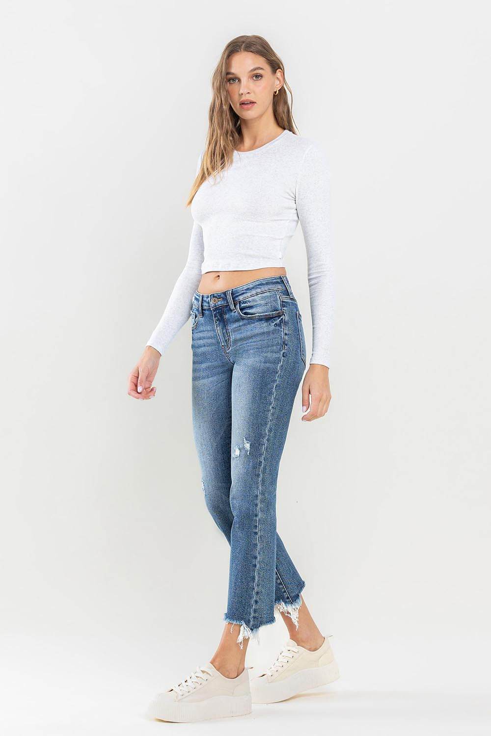 Lovervet Mid Rise Frayed Hem Jeans - DaTrendStore.Com