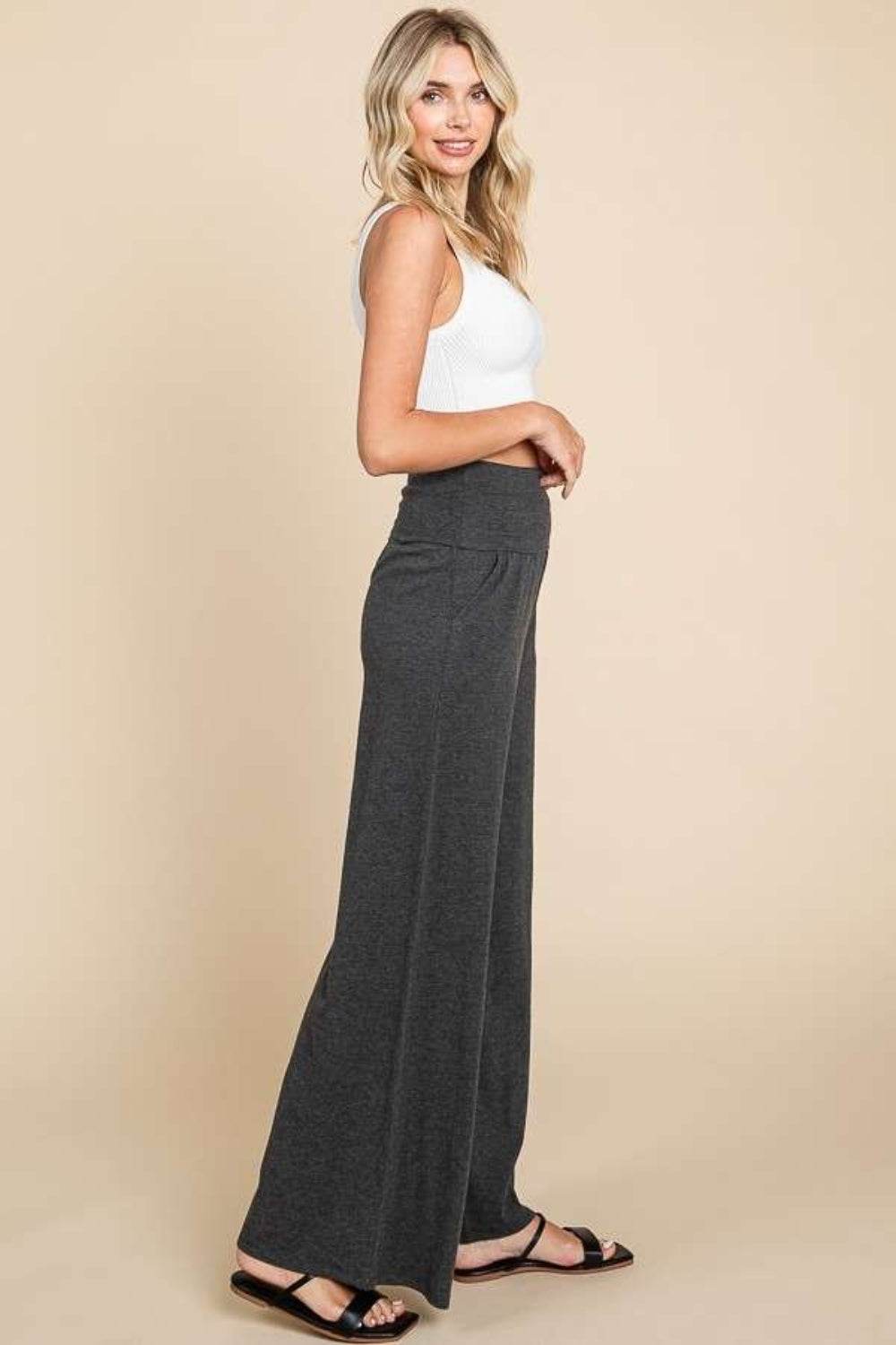 Culture Code Wide Waistband High Waist Wide Leg Pants - DaTrendStore.Com