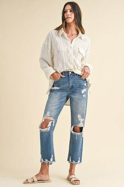 Annie Wear Distressed Raw Hem Cropped Jeans - DaTrendStore.Com