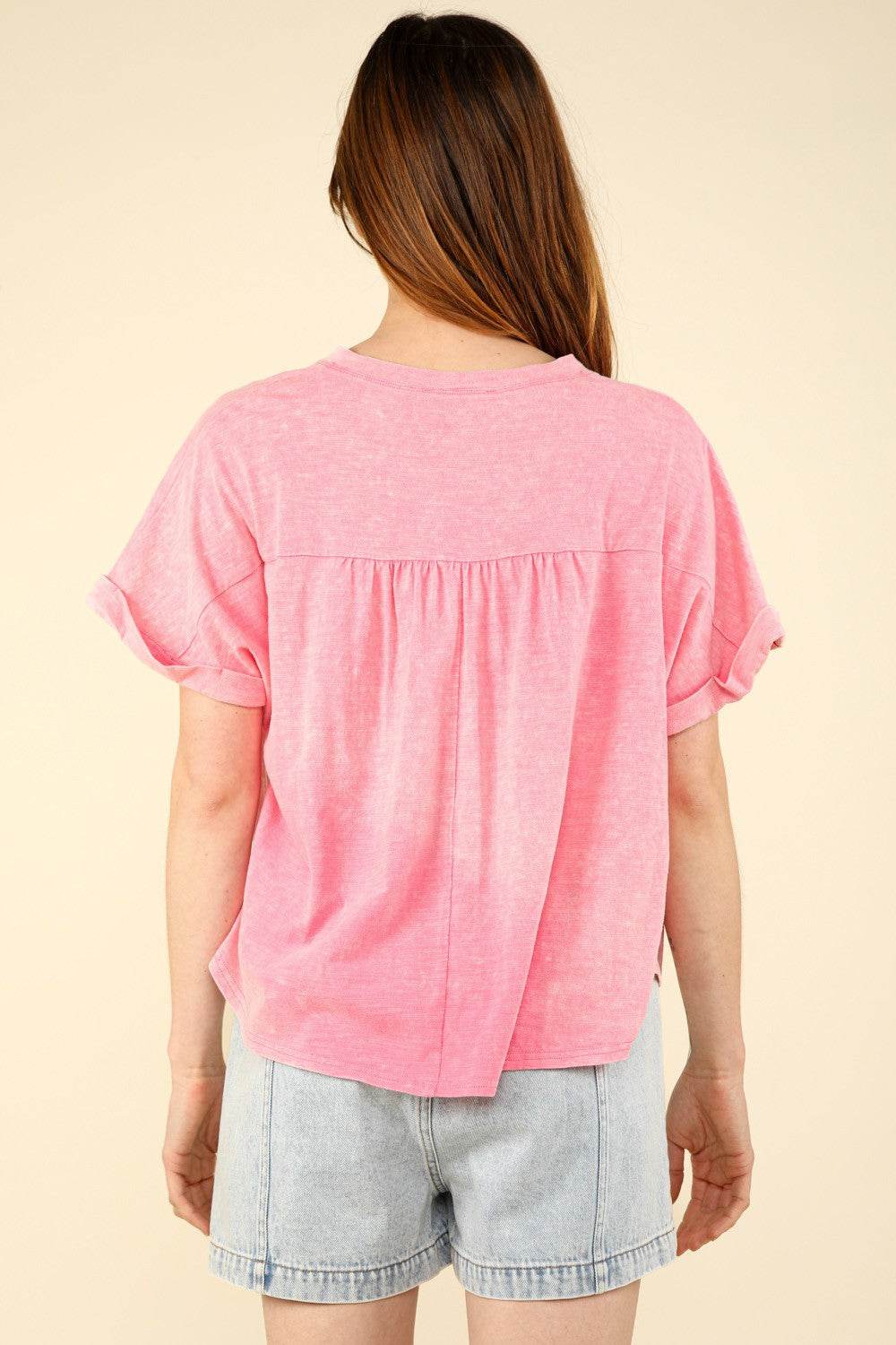 VERY J Nochted Short Sleeve Washed T-Shirt - DaTrendStore.Com