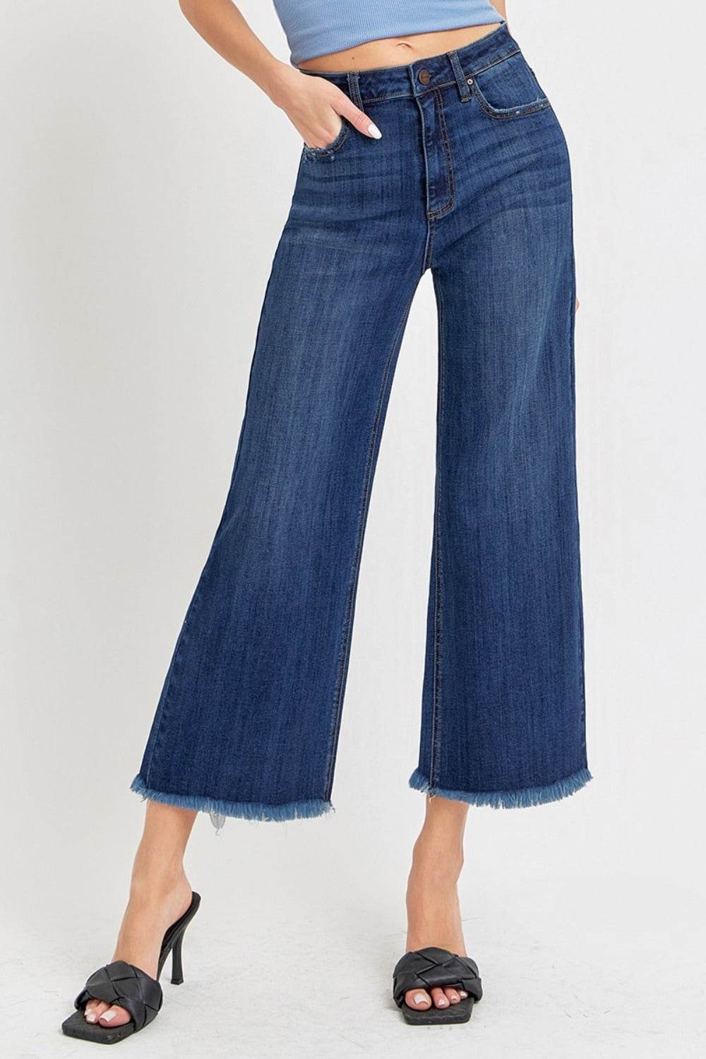 RISEN Full Size Raw Hem Cropped Wide Leg Jeans - DaTrendStore.Com