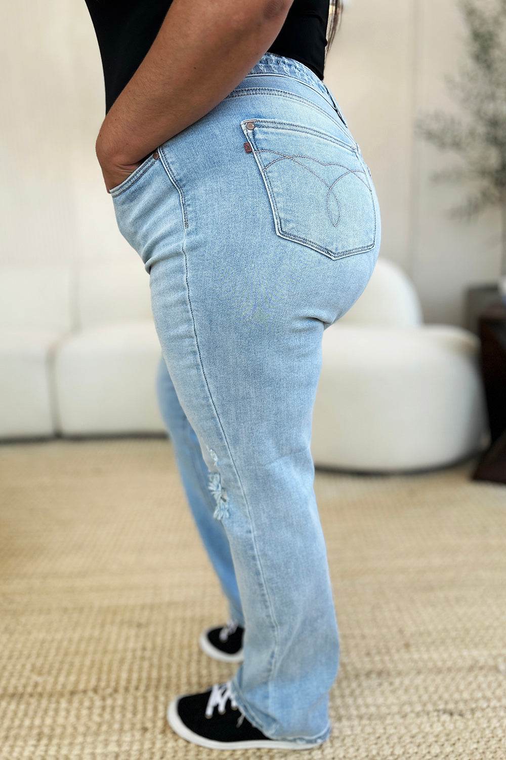 Judy Blue Full Size High Waist Distressed Straight Jeans - DaTrendStore.Com