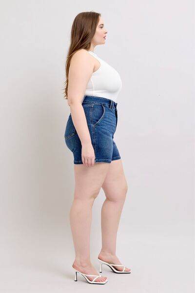 Judy Blue Full Size Double Button Waistband Denim Shorts Plus Size - DaTrendStore.Com