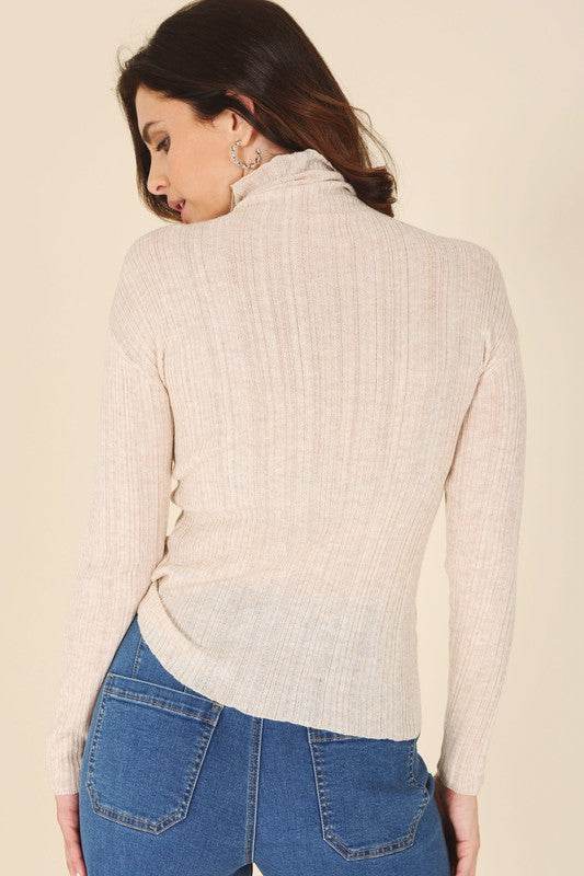 Wool blended mock neck sheer sweater - DaTrendStore.Com