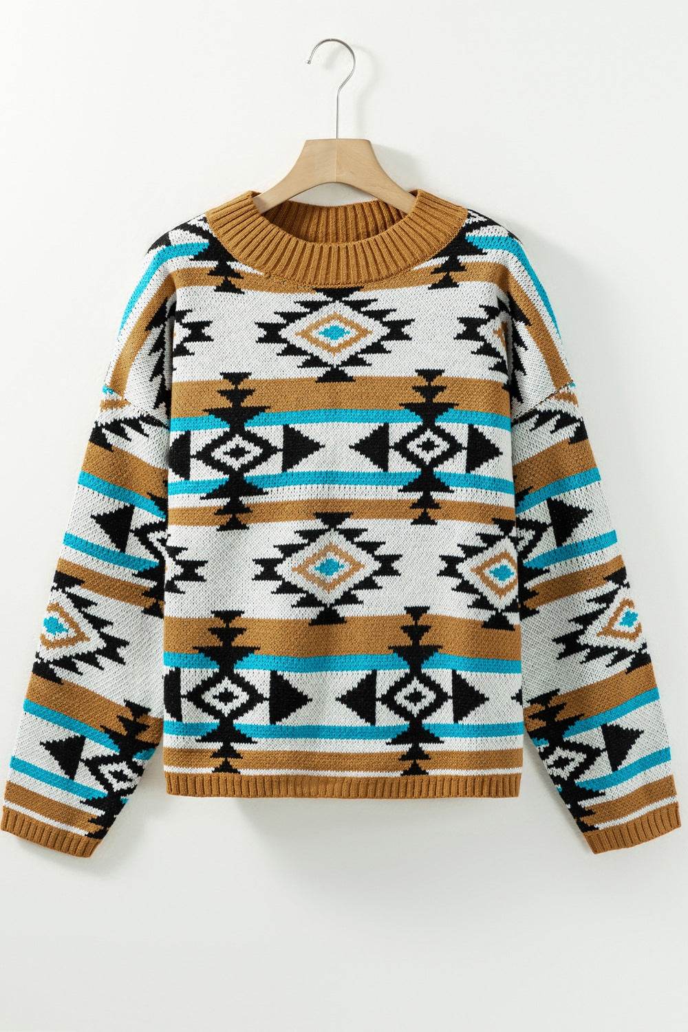 Geometric Round Neck Long Sleeve Sweater - DaTrendStore.Com