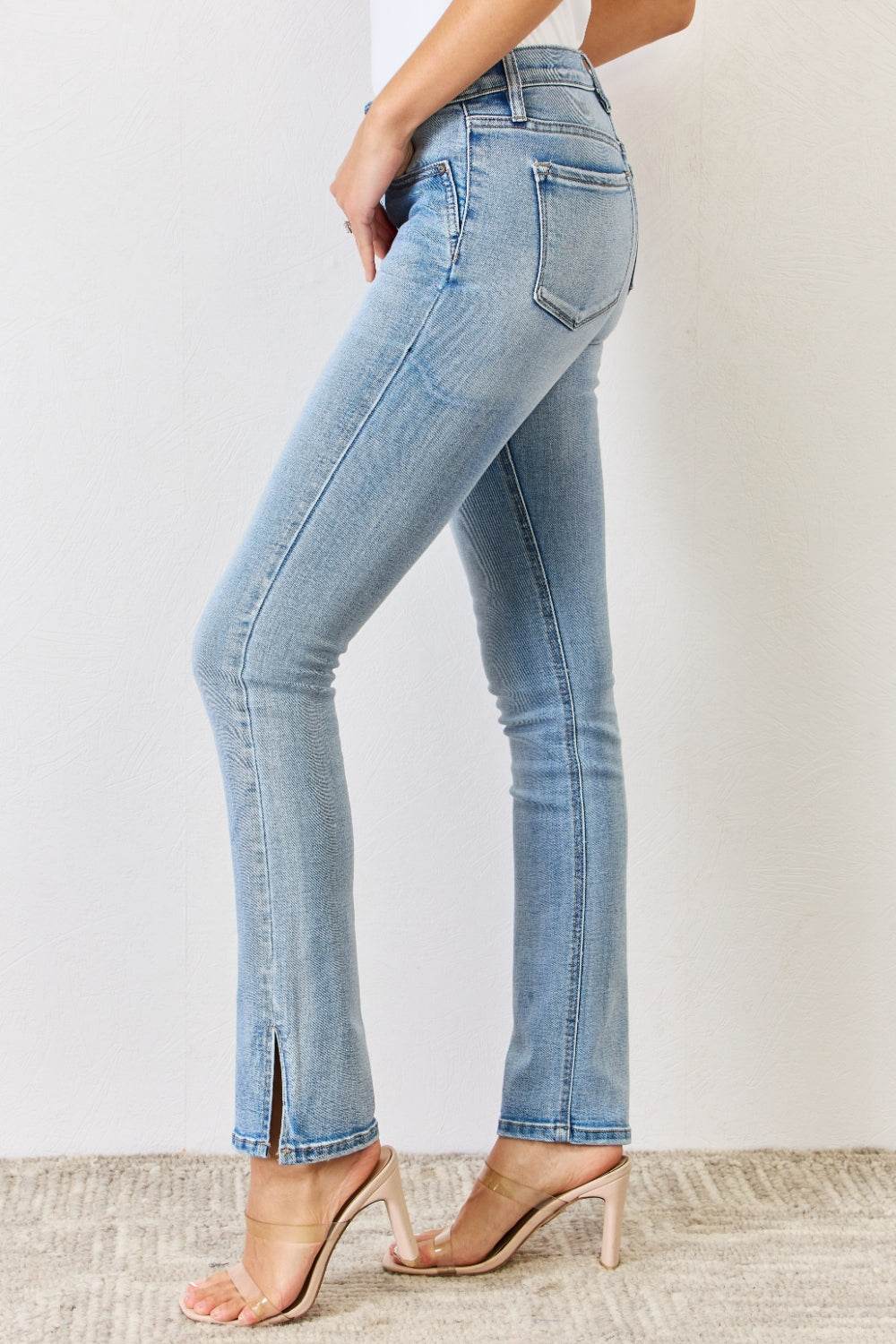 Kancan Full Size Mid Rise Y2K Slit Bootcut Jeans - DaTrendStore.Com
