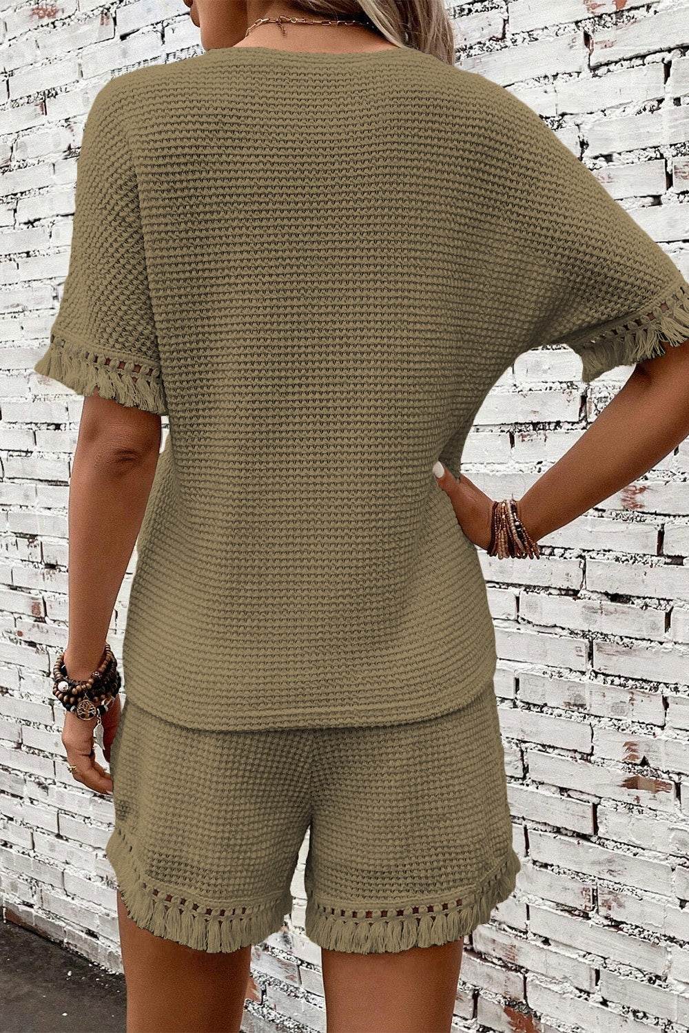Tassel Round Neck Top and Shorts Set - DaTrendStore.Com
