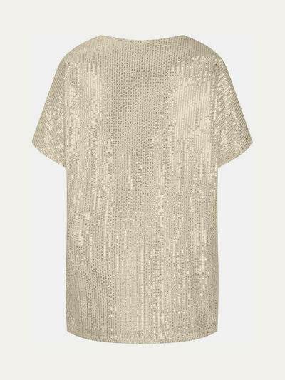 Full Size Sequin V-Neck Short Sleeve Top - DaTrendStore.Com