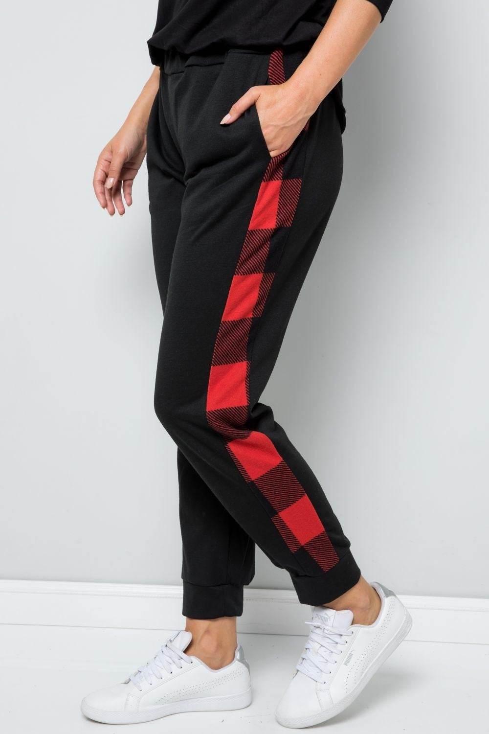 Celeste Design Full Size Plaid Side Print Sweatpants - DaTrendStore.Com