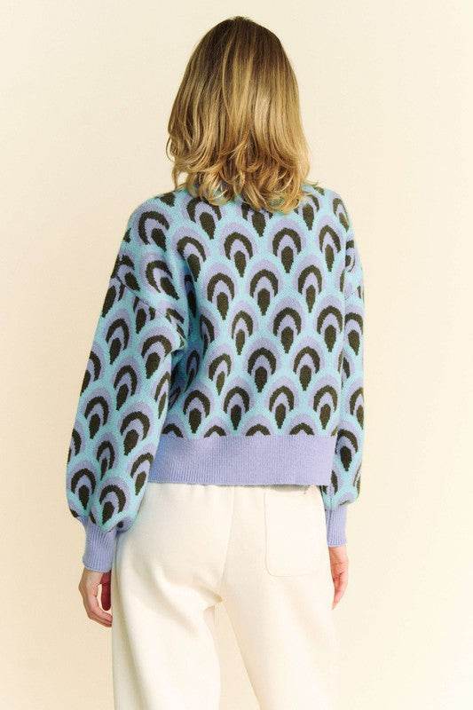 Davi & Dani Scale Jacquard Round Neck Drop Shoulder Sweater - DaTrendStore.Com