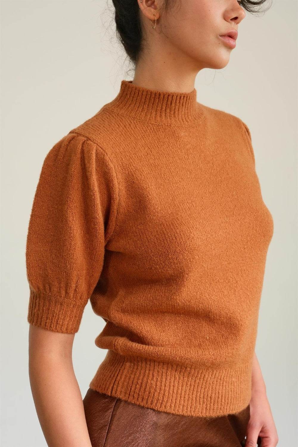 HYFVE Mock Neck Puff Sleeve Sweater - DaTrendStore.Com