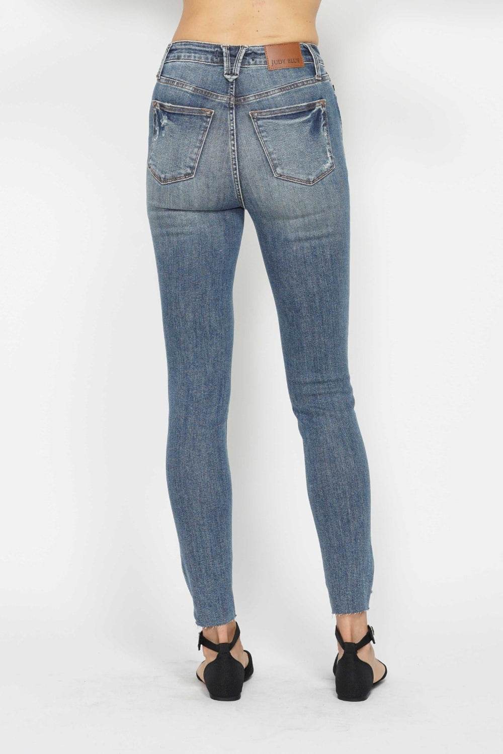 Judy Blue Full Size Tummy Control Vintage Wash Hem Destroy Skinny Jeans - DaTrendStore.Com