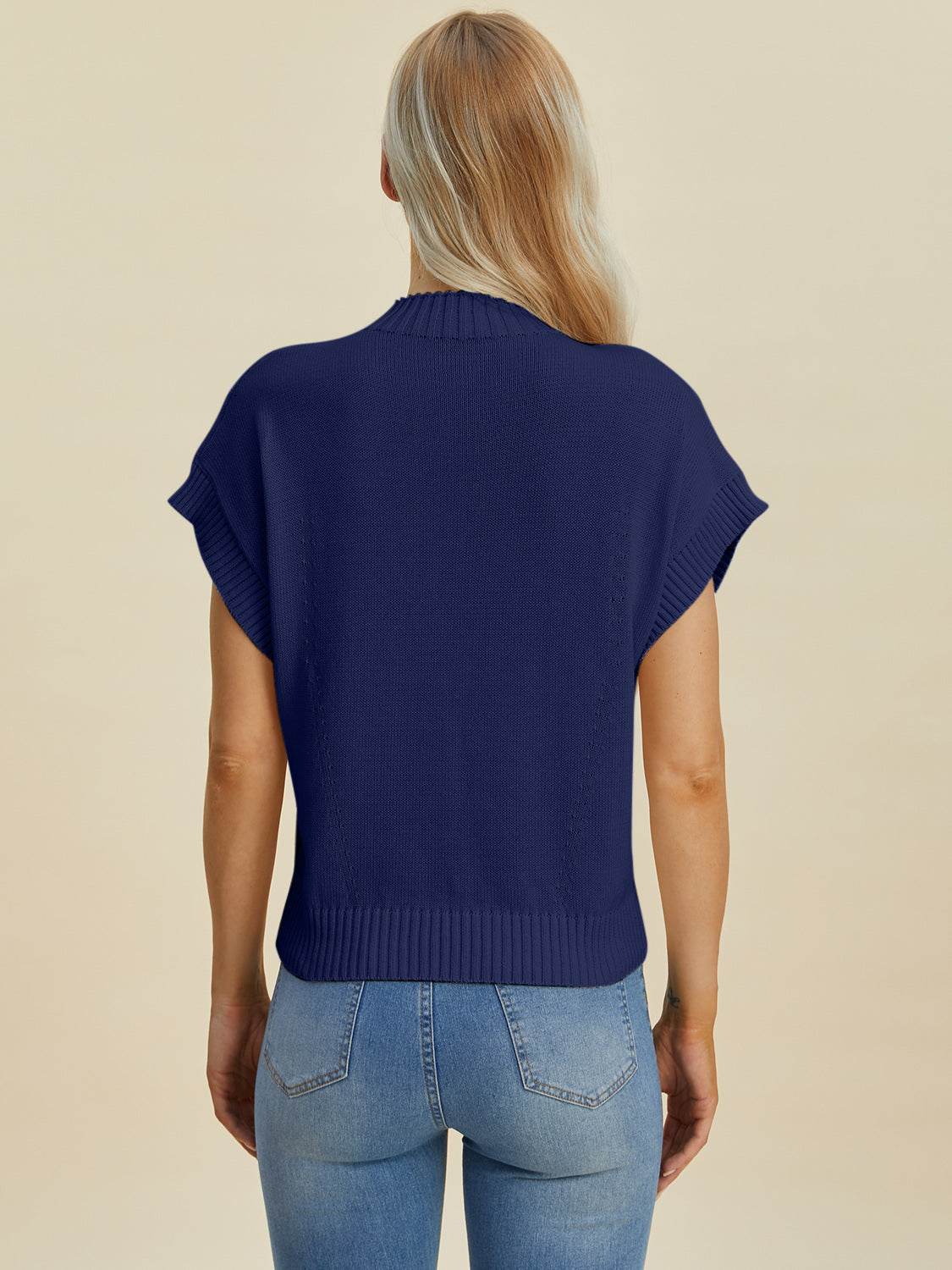Double Take Full Size Mock Neck Short Sleeve Sweater - DaTrendStore.Com
