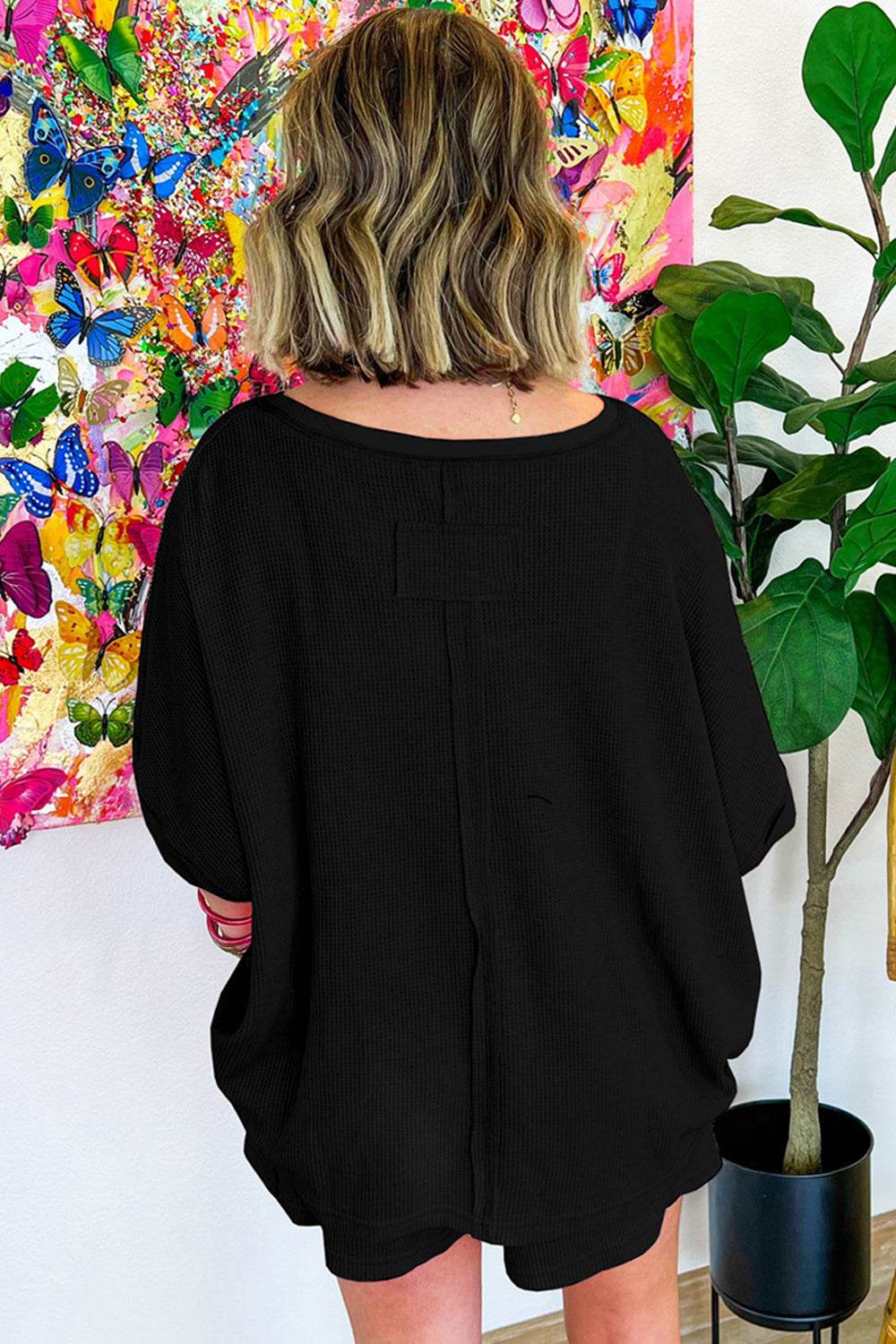 Waffle-Knit Half Sleeve Top and Shorts Set - DaTrendStore.Com