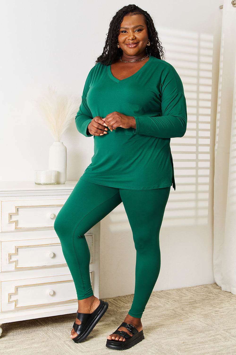 Zenana Lazy Days Full Size Long Sleeve Top and Leggings Set - DaTrendStore.Com