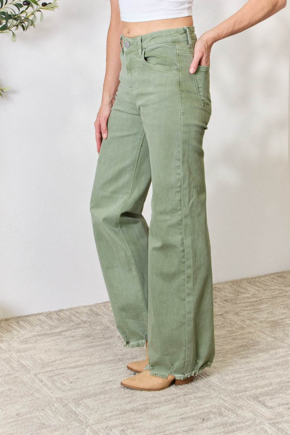 RISEN Full Size Raw Hem Wide-Leg Jeans - DaTrendStore.Com