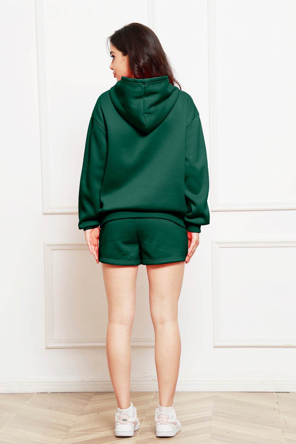 Drop Shoulder Long Sleeve Hoodie and Shorts Set - DaTrendStore.Com