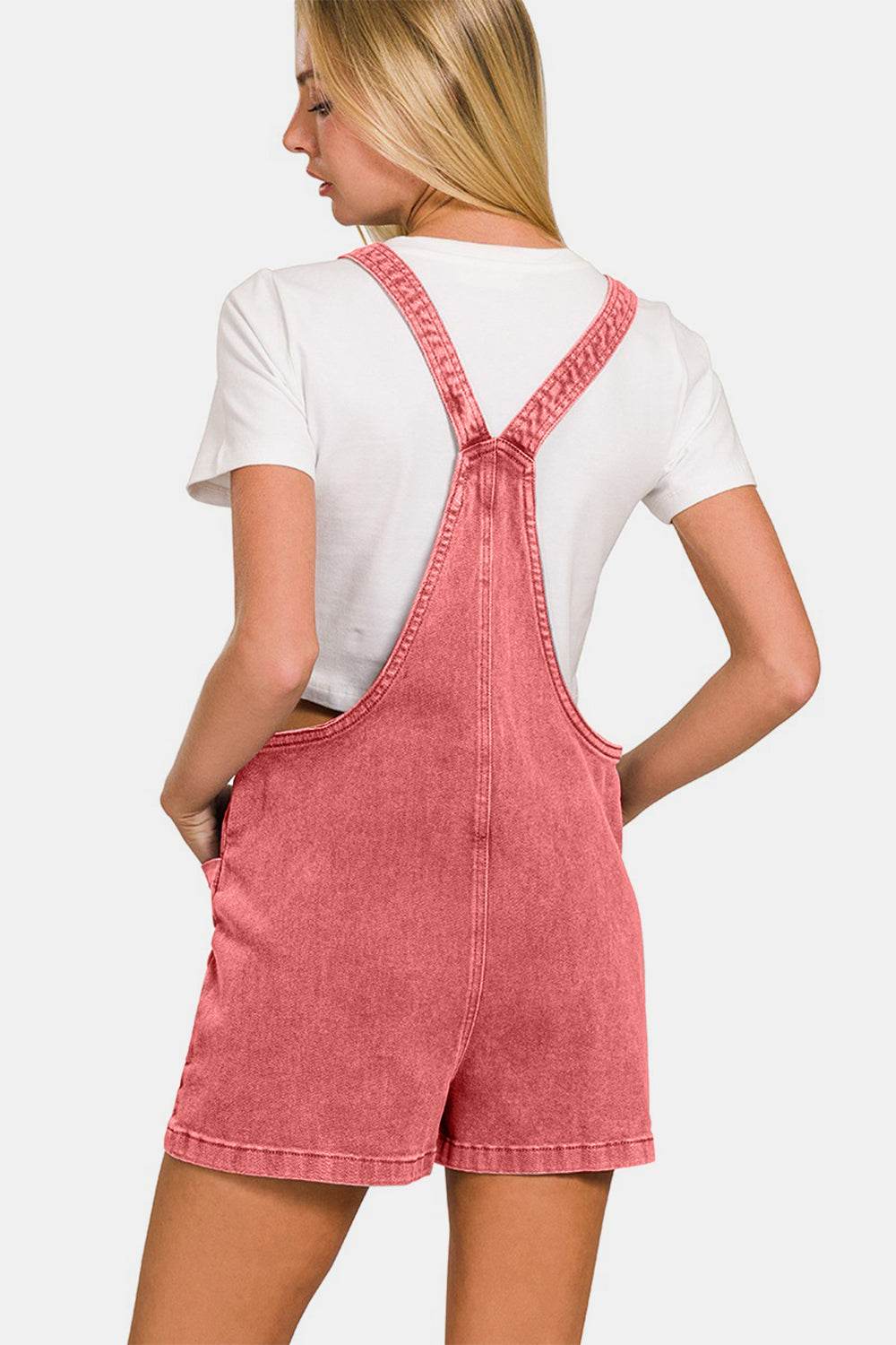 Zenana Washed Knot Strap Rompers - DaTrendStore.Com