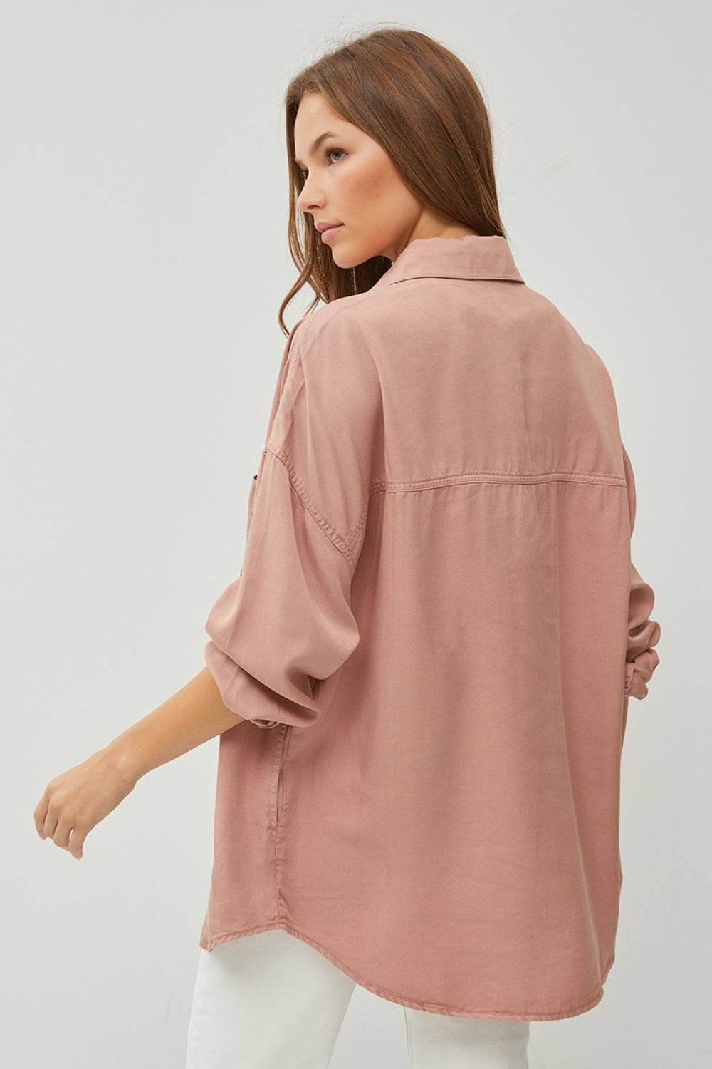 RISEN Full Size Button Up Long Sleeve Denim Shirt - DaTrendStore.Com